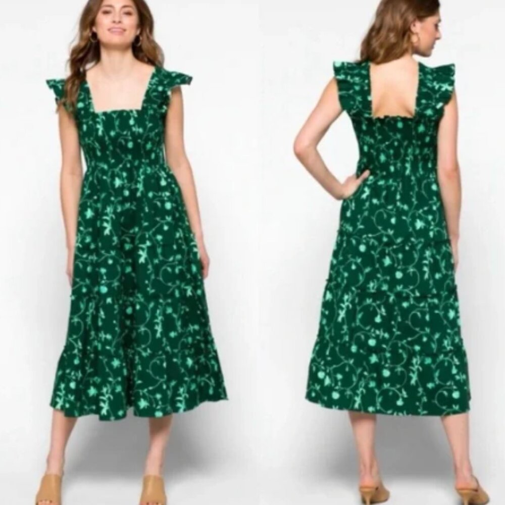NWT Hill House Home Floral Green Botanical Ellie Nap Dress Cotton Poplin